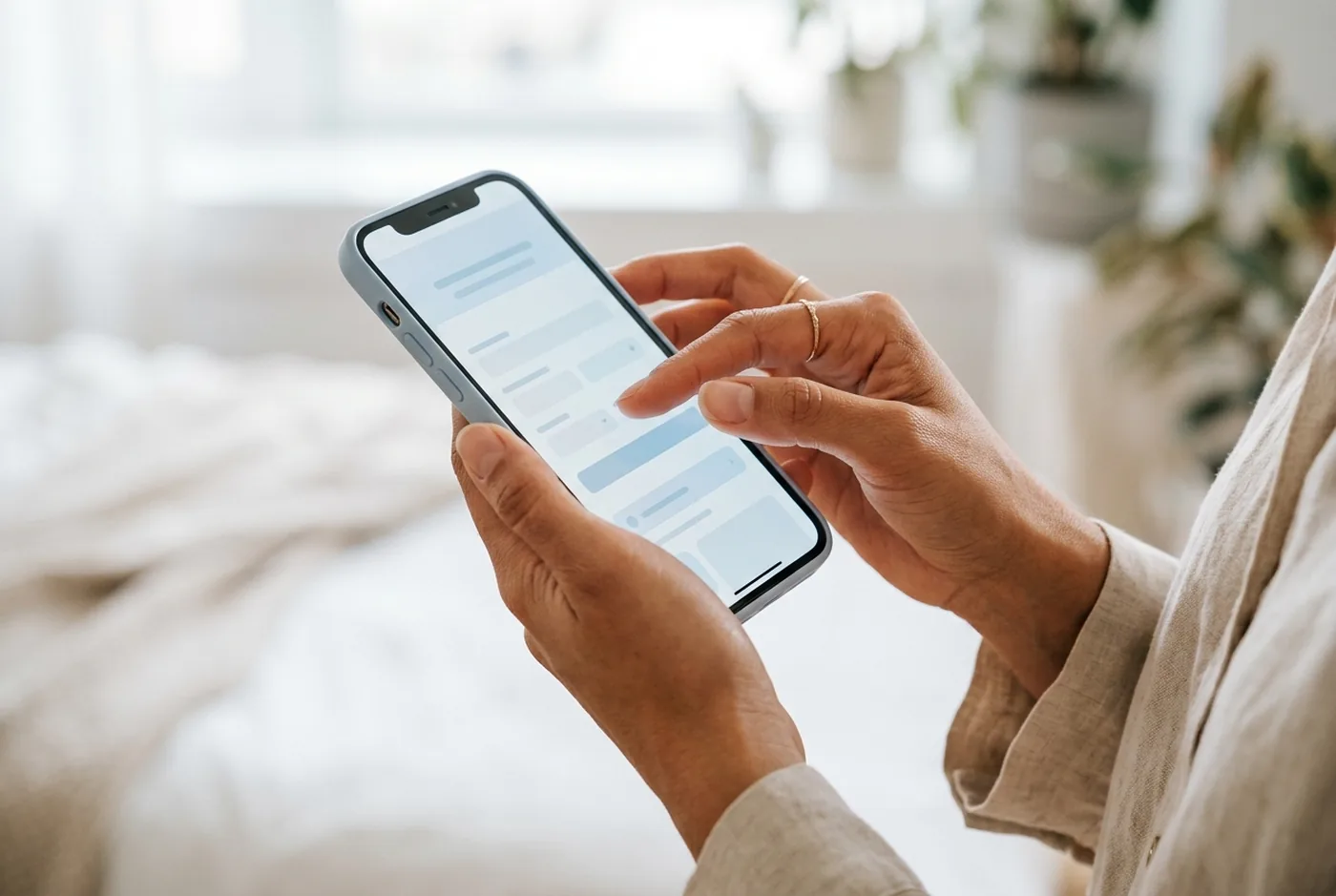 Nahaufnahme einer Formularinteraktion am Smartphone (photorealistisches Creative)